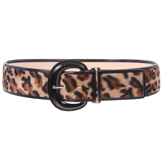 2" Wide Ladies Patent Leather Faux Leopard Animal Fur Fashion Belt