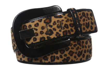 Women"s 1 7/8" Wide High Waist Patent Leather Faux Leopard Fur Belt