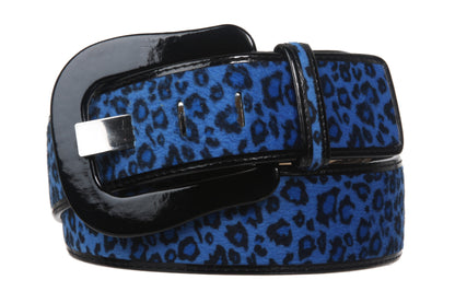 Women"s 1 7/8" Wide High Waist Patent Leather Faux Leopard Fur Belt