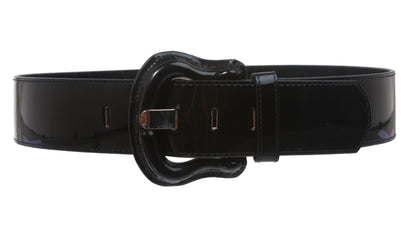 Women's Western High Waist Wide Patent Fashion Plain Leather Belt