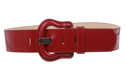 Women's Western High Waist Wide Patent Fashion Plain Leather Belt