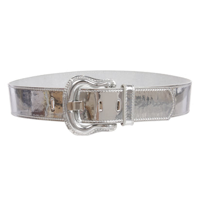 Women's Western High Waist Wide Patent Fashion Plain Leather Belt