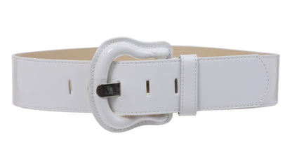 Women's Western High Waist Wide Patent Fashion Plain Leather Belt