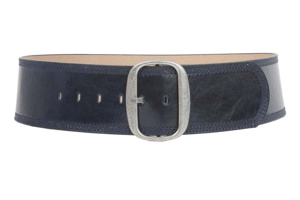 Women's 3" (75 mm) Wide Oval Tone-on-tone Stitching Edged Contour Belt