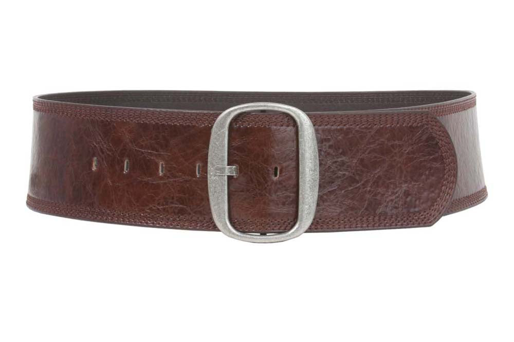 Women's 3" (75 mm) Wide Oval Tone-on-tone Stitching Edged Contour Belt