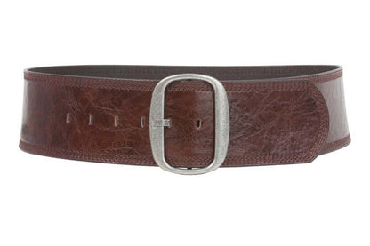 Women's 3" (75 mm) Wide Oval Tone-on-tone Stitching Edged Contour Belt