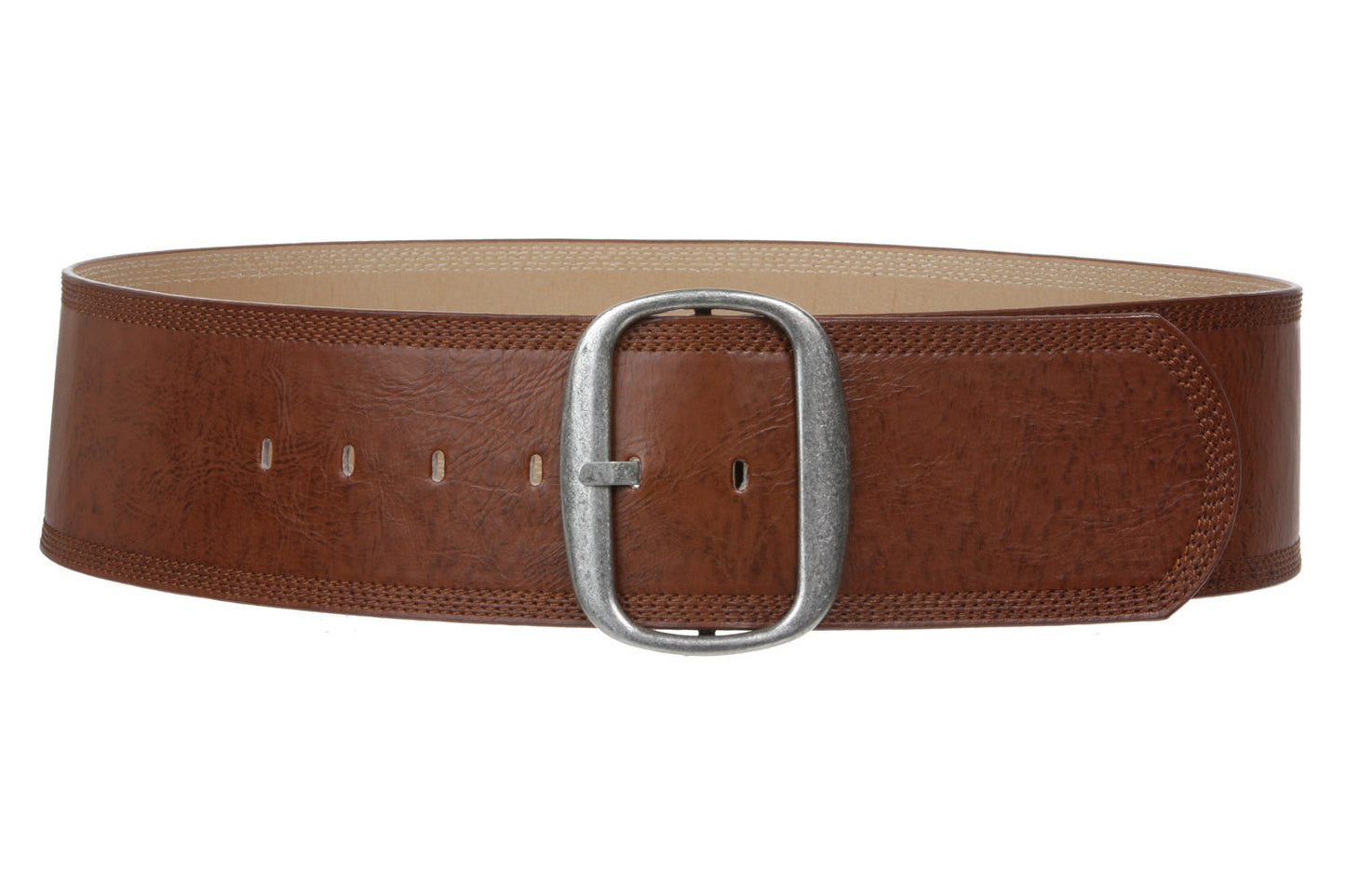 Women's 3" (75 mm) Wide Oval Tone-on-tone Stitching Edged Contour Belt