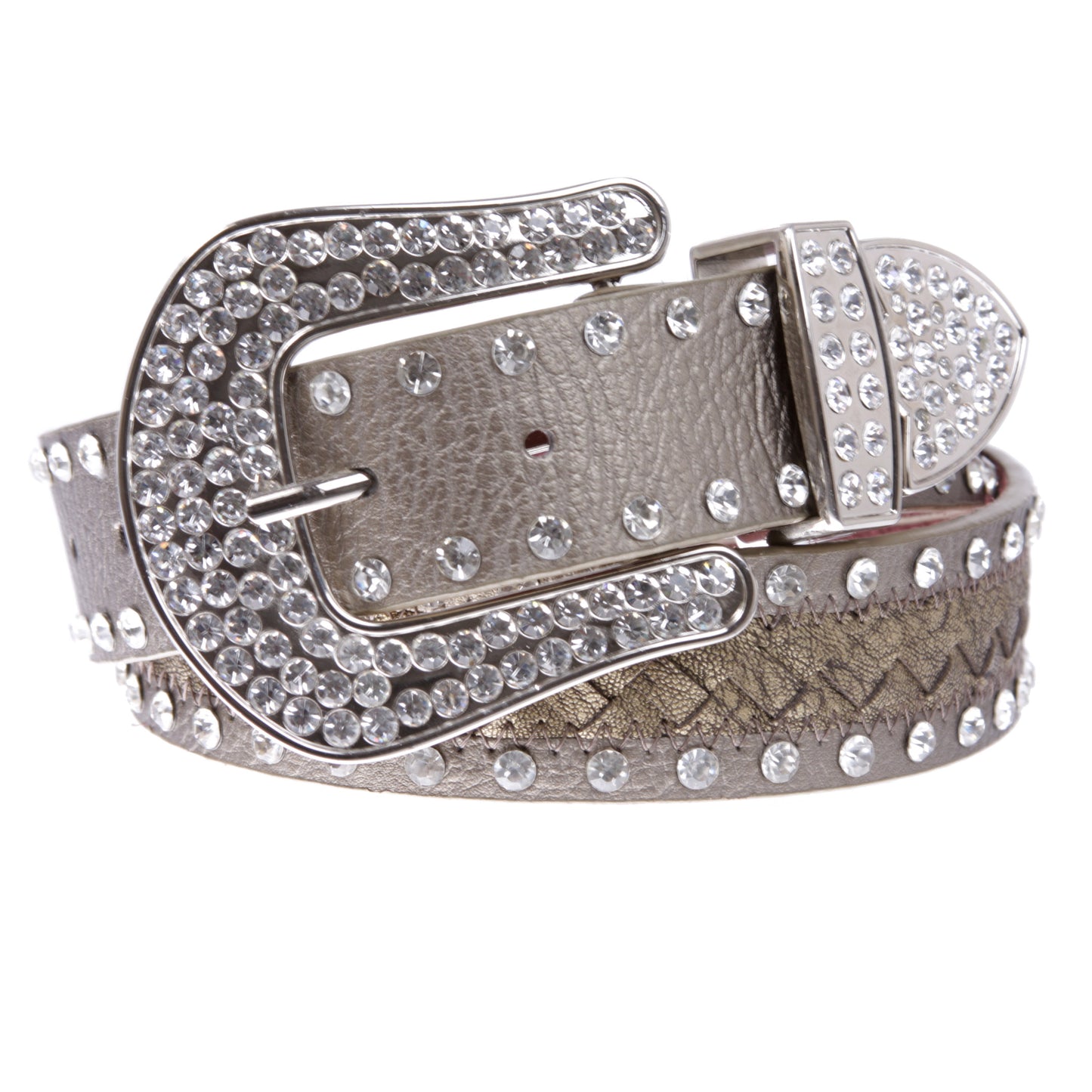 Western Snap On Rhinestone Braided Leather Belt