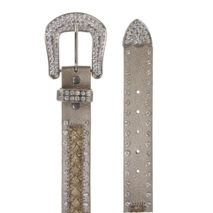 Western Snap On Rhinestone Braided Leather Belt