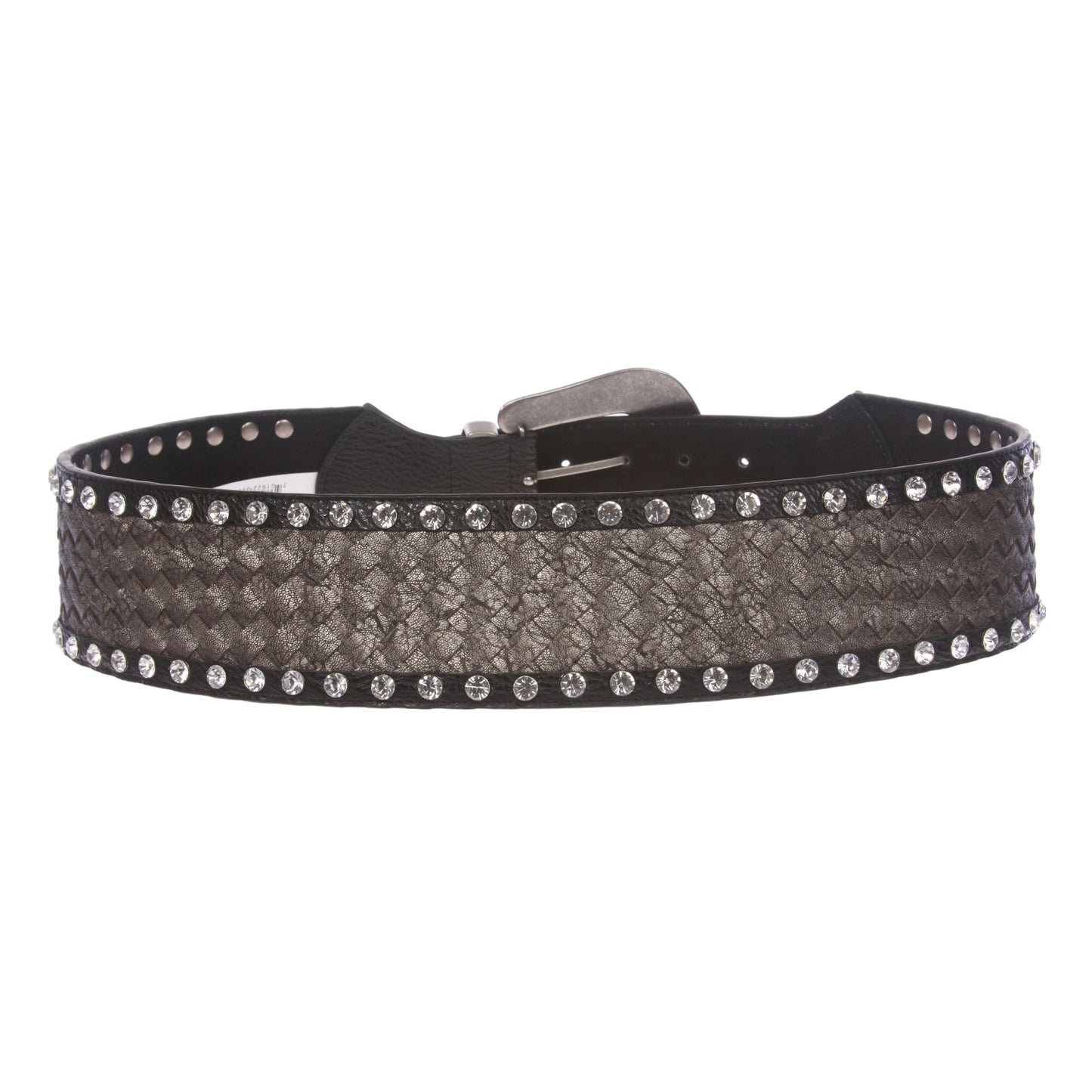 2 3/4" Wide Western Braided Woven Rhinestone Tapered Contour Leather Belt