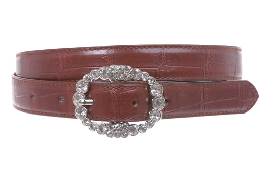 Women's Faux Crocodile Print Rhinestone Skinny Belt