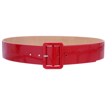 Ladies High Waist Patent Leather Wide Fashion Square Belt