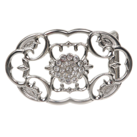 Perforated Oval Rhinestone Flower Belt Buckle