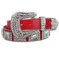 Western Square Rhinestone Ornaments Top Grain Genuine Leather Belt