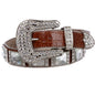 Western Cowgirl Alligator Rhinestone Concho Croco Print Leather Belt