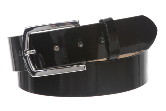 1 1/2" (38 mm) Snap On Nickel Free Faux Synthetic Patent Leather Fashion Plain Belt