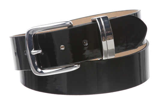 1 1/2" (38 mm) Snap On Nickel Free Faux Synthetic Patent Leather Fashion Plain Belt