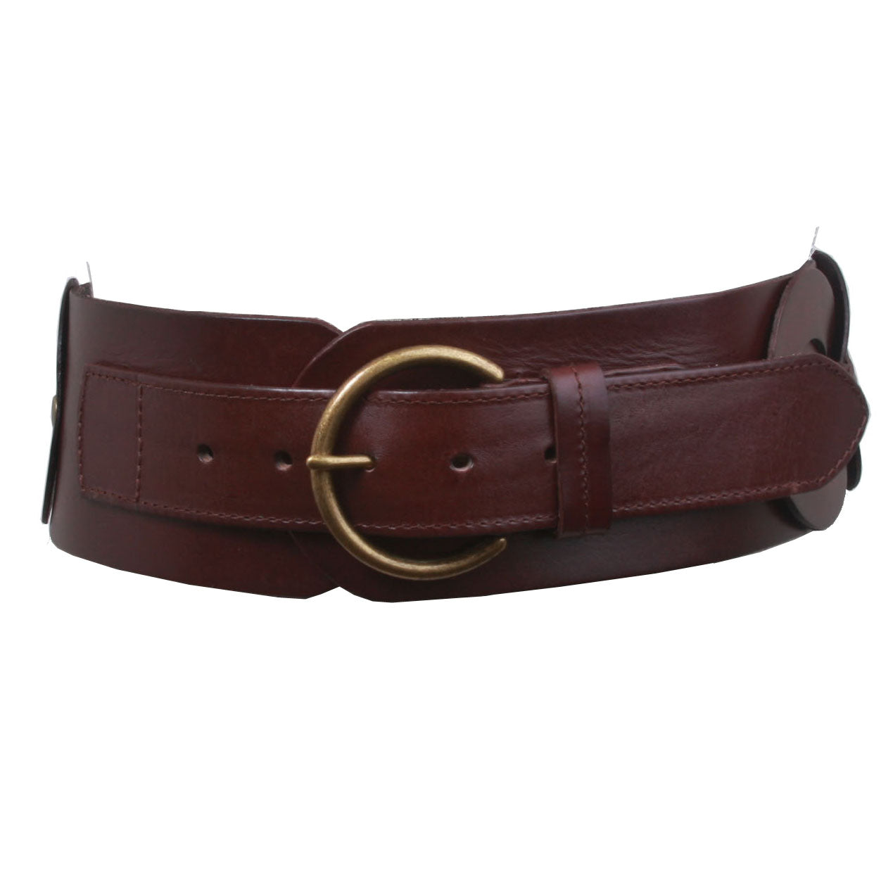 Ladies 3" (75 mm) Wide High Waist Round Disk Linked Braided Cowhide Top Full Grain Leather Belt