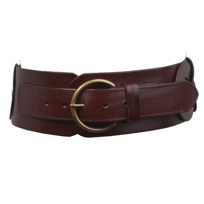 Ladies 3" (75 mm) Wide High Waist Round Disk Linked Braided Cowhide Top Full Grain Leather Belt