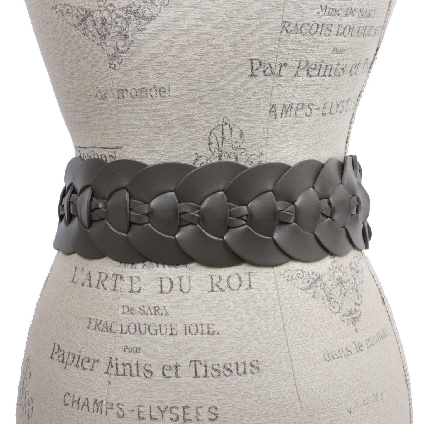Ladies 3" (75 mm) Wide High Waist Round Disk Linked Braided Cowhide Top Full Grain Leather Belt