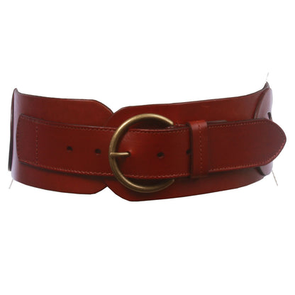 Ladies 3" (75 mm) Wide High Waist Round Disk Linked Braided Cowhide Top Full Grain Leather Belt