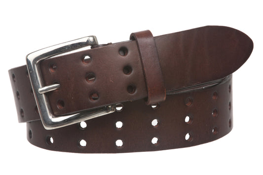 1 1/2" (38mm) Triple Holes Perforated Cowhide Full Grain Leather Casual Belt