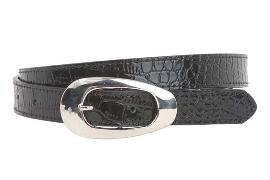 Ladies 7/8" Faux Patent Croco Print Non Leather  Belt