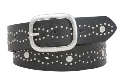 Ladies 1 1/2" Embossed Rivet Studded Non Leather Belt