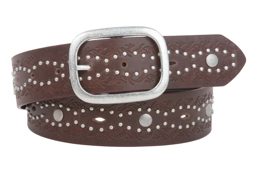 Ladies 1 1/2" Embossed Rivet Studded Non Leather Belt