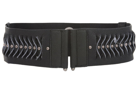 2 1/2 Inch Wide High Waist Nail Heads Studs Stretch Belt