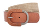 Semi-covered Elastic Raffia Woven Genuine Leather Stretch Belt