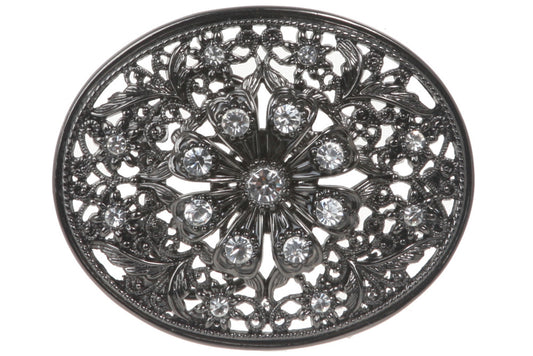 Perforated Oval Rhinestone Flower Belt Buckle