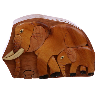 Elephant Lover Handmade Wooden Secret Jewelry Puzzle Box, Gift for Lady or Man