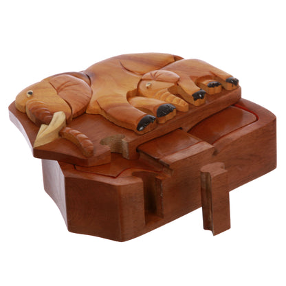 Elephant Lover Handmade Wooden Secret Jewelry Puzzle Box, Gift for Lady or Man