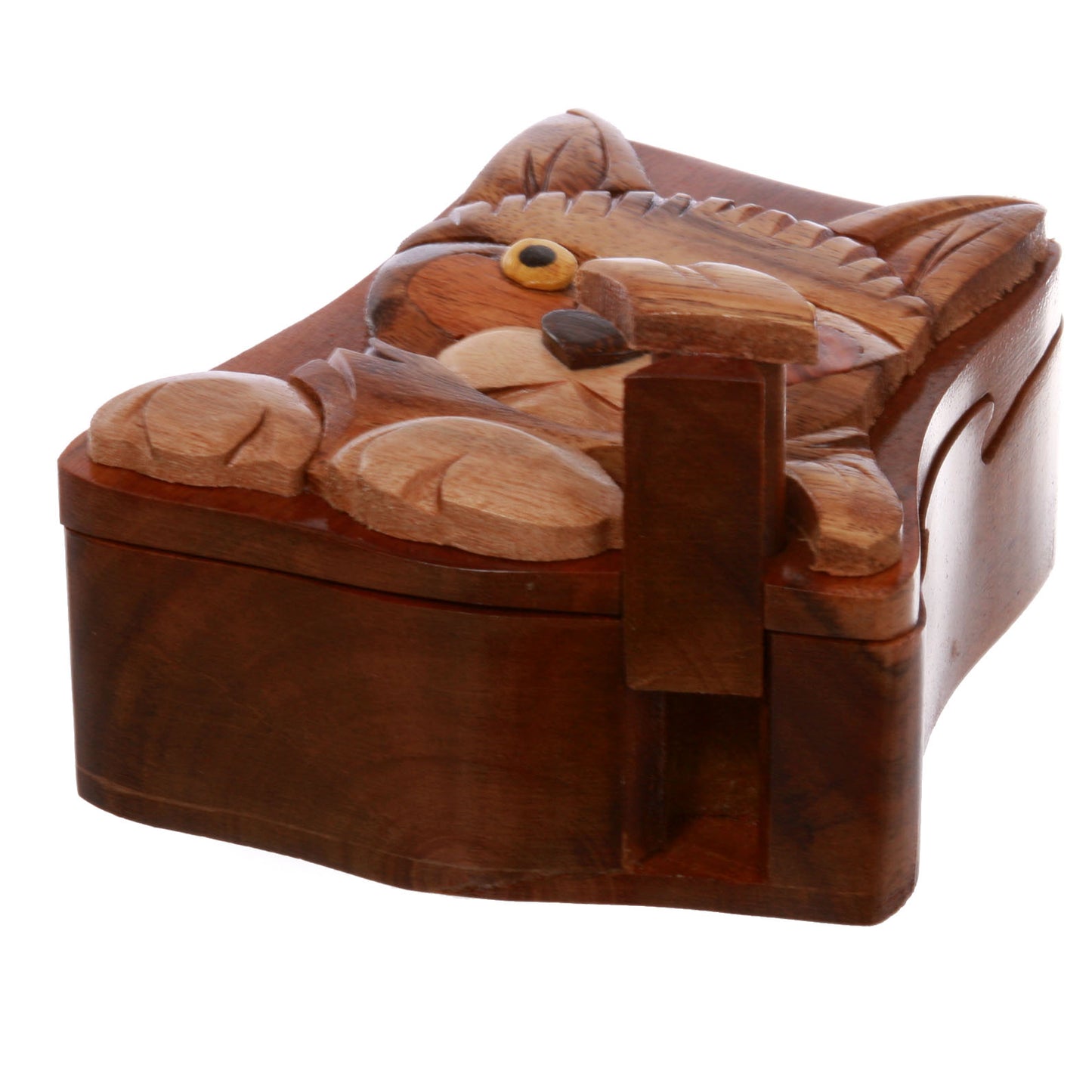 Cat Lover Handcrafted Wooden Animal Shape Secret Jewelry Puzzle Box - Cat