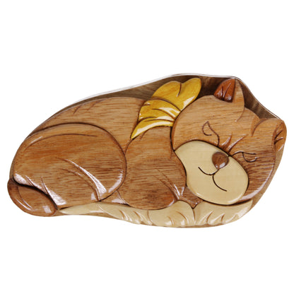 Cat Lover Handcrafted Wooden Secret Jewelry Puzzle Box - Cat