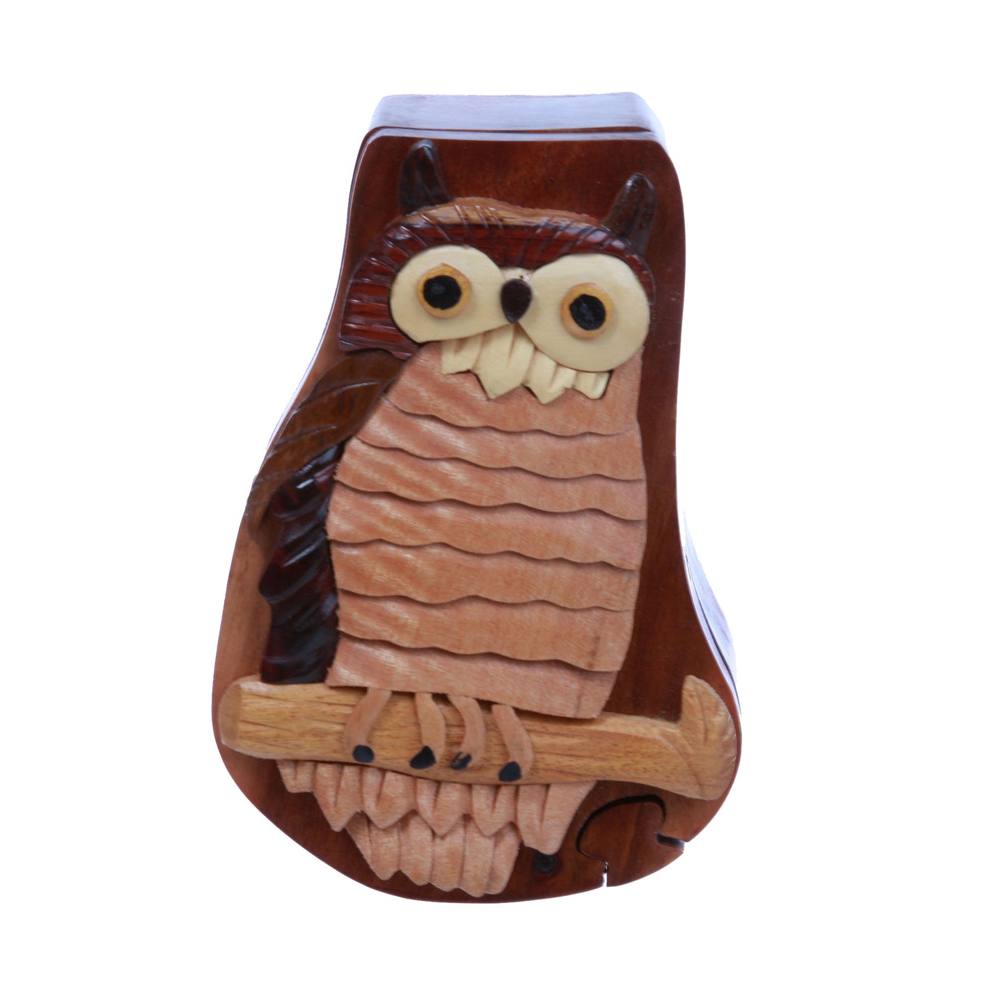 Handcrafted Wooden Owl/Bird Shape Secret Jewelry Puzzle Box - Owl