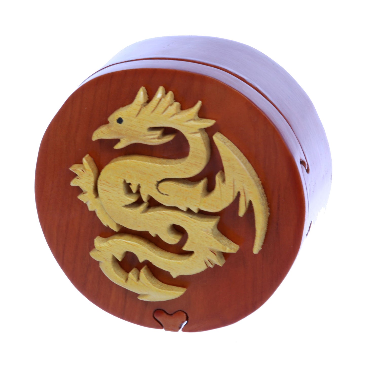 Handcrafted Wooden Round Dragon Shape Secret Jewelry Puzzle Box - Dragon