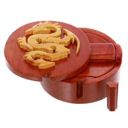 Handcrafted Wooden Round Dragon Shape Secret Jewelry Puzzle Box - Dragon