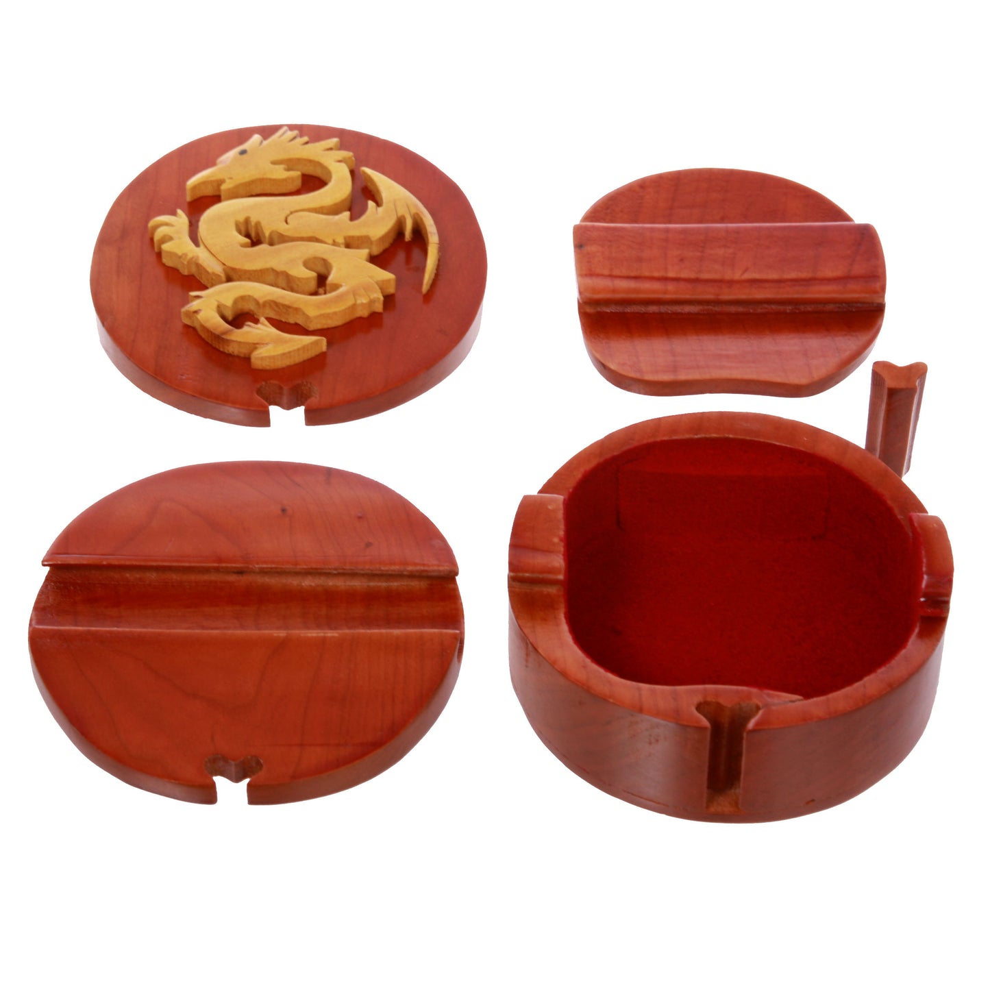 Handcrafted Wooden Round Dragon Shape Secret Jewelry Puzzle Box - Dragon