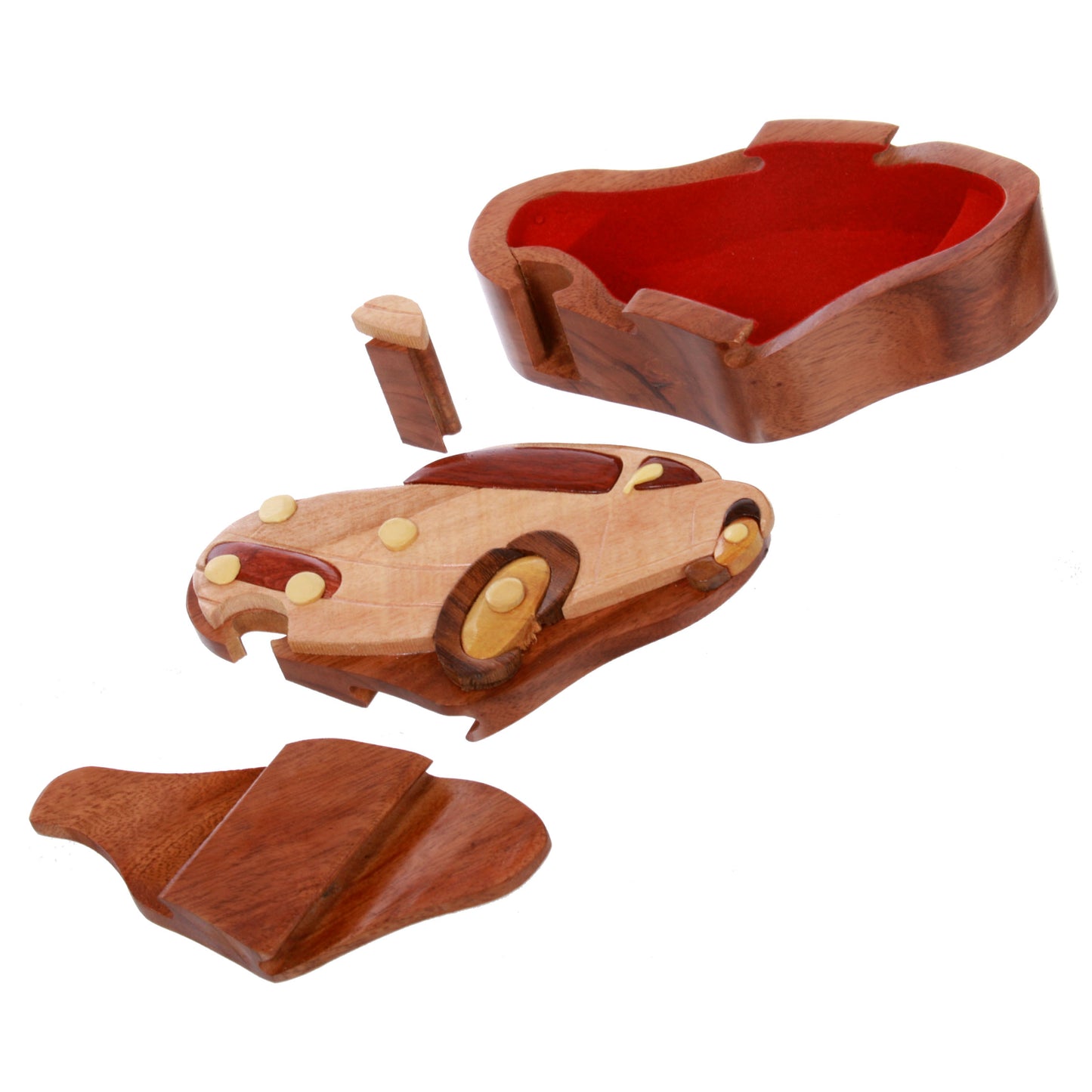 Handcrafted Wooden Sports Car Shape Cool Secret Jewelry Puzzle Box - Car