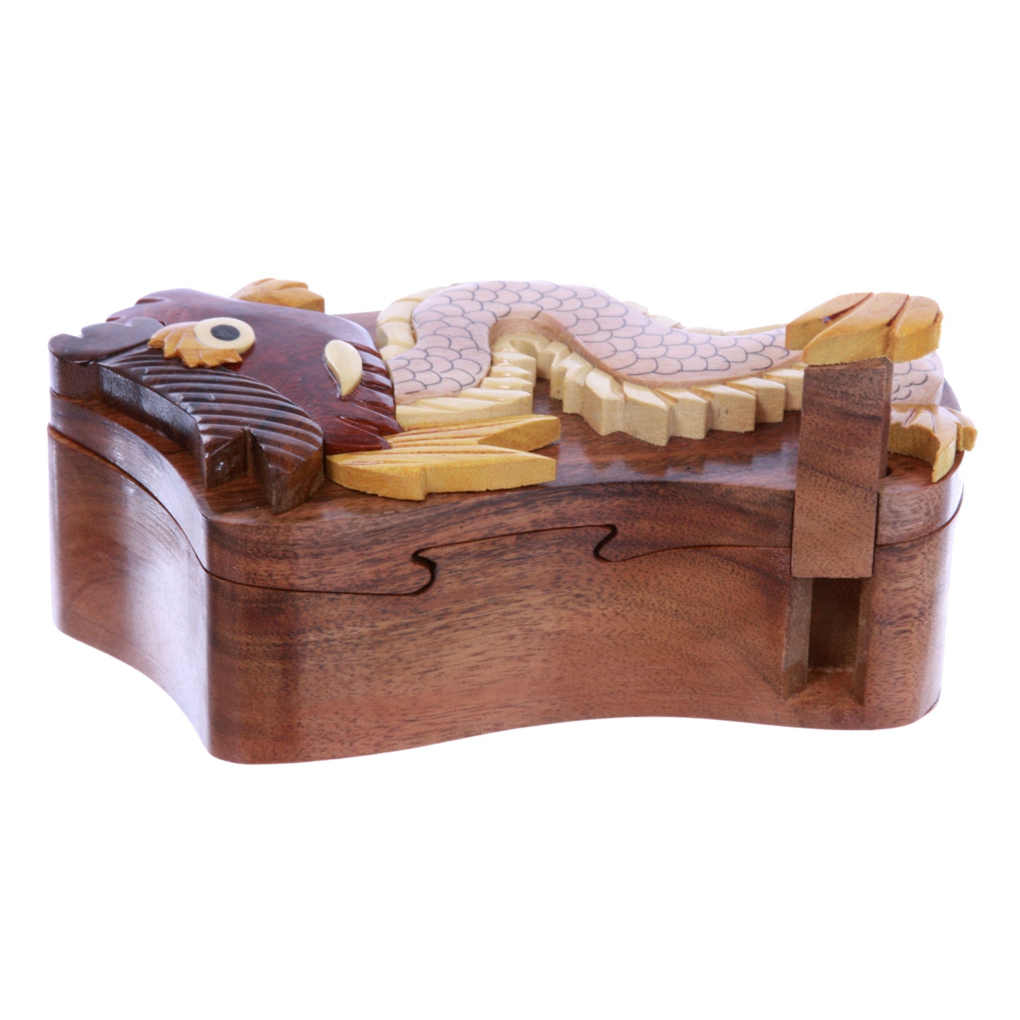 Handcrafted Wooden Dragon Animal Shape Secret Jewelry Puzzle Box - Dragon