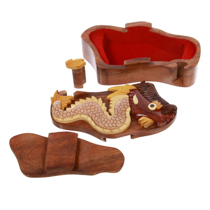 Handcrafted Wooden Dragon Animal Shape Secret Jewelry Puzzle Box - Dragon