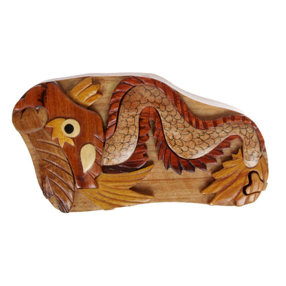 Handcrafted Wooden Dragon Animal Shape Secret Jewelry Puzzle Box - Dragon