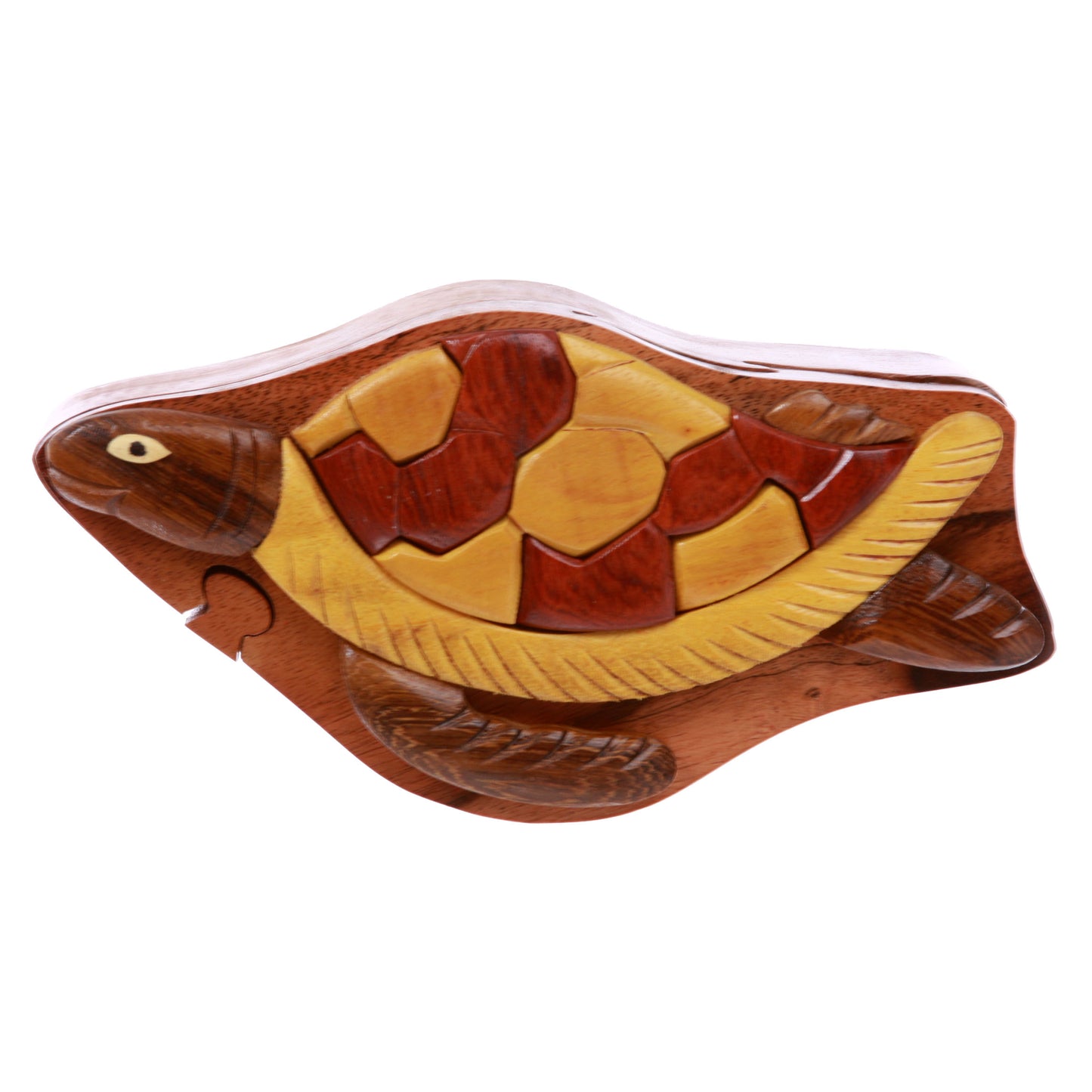 Handcrafted Wooden Turtle Animal Shape Secret Jewelry Puzzle Box - Turtle