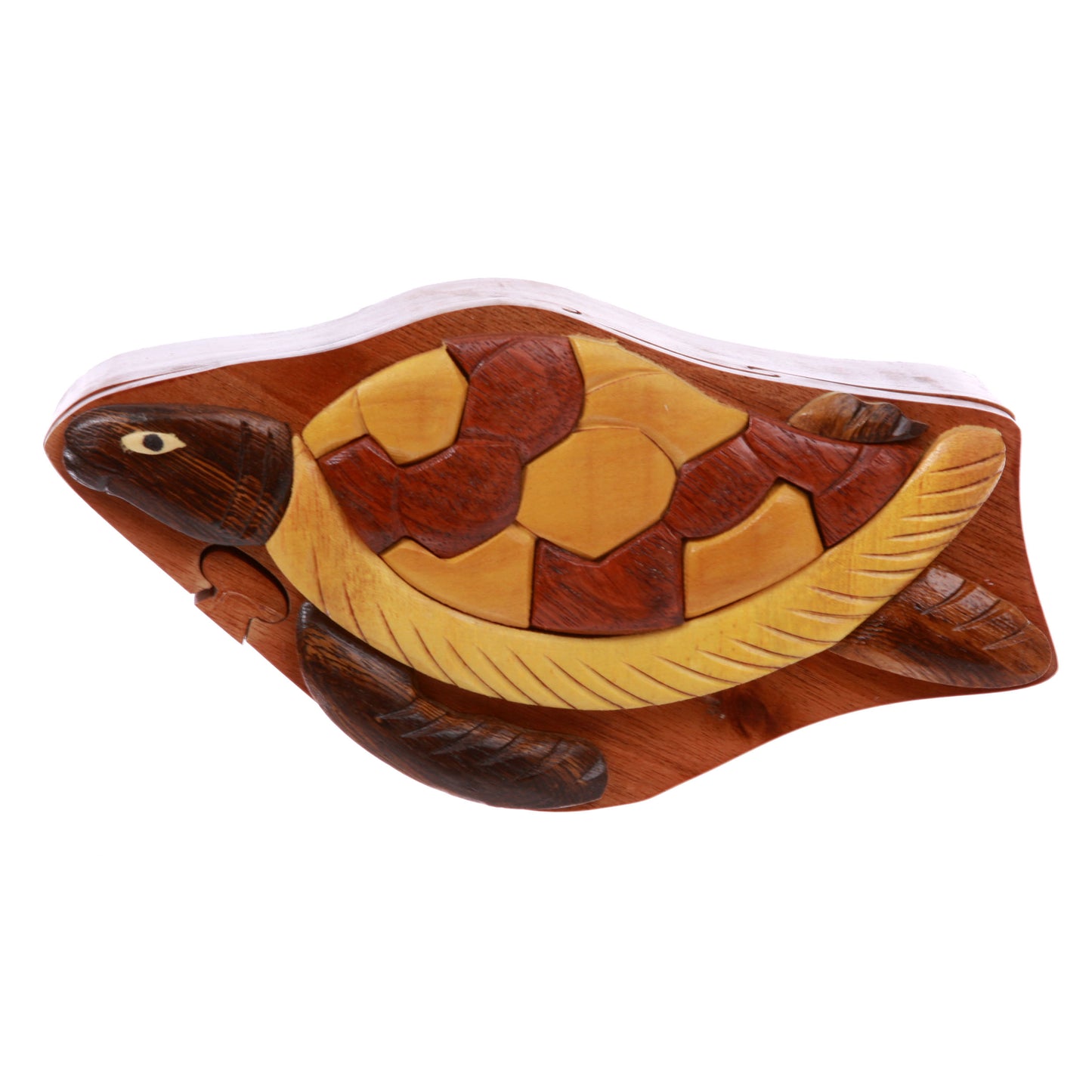 Handcrafted Wooden Turtle Animal Shape Secret Jewelry Puzzle Box - Turtle