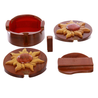 Handcrafted Wooden Round Shape Sun & Sunshine Secret Jewelry Puzzle Box - Sun