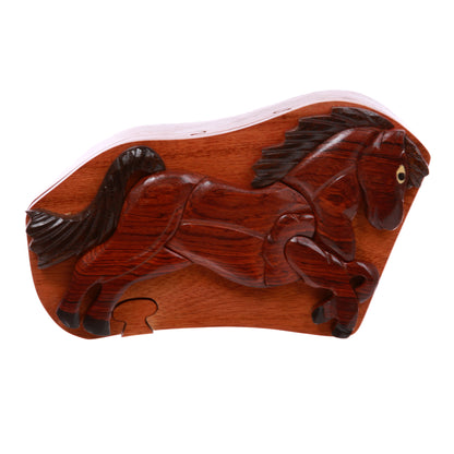 Handcrafted Wooden Running Horse Secret Jewelry Puzzle Box - Running Horse