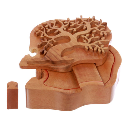 Handcrafted Tree Of Love Wooden Secret Jewelry Puzzle Box - Frondent Tree