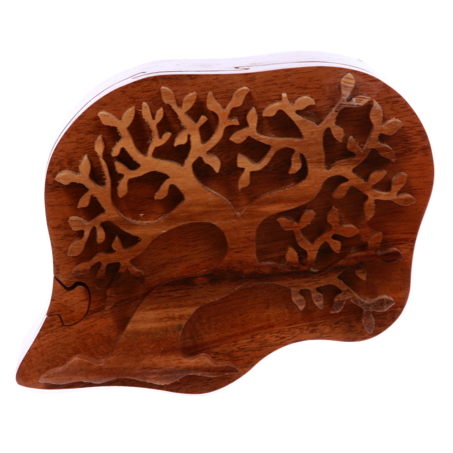 Handcrafted Tree Of Love Wooden Secret Jewelry Puzzle Box - Frondent Tree